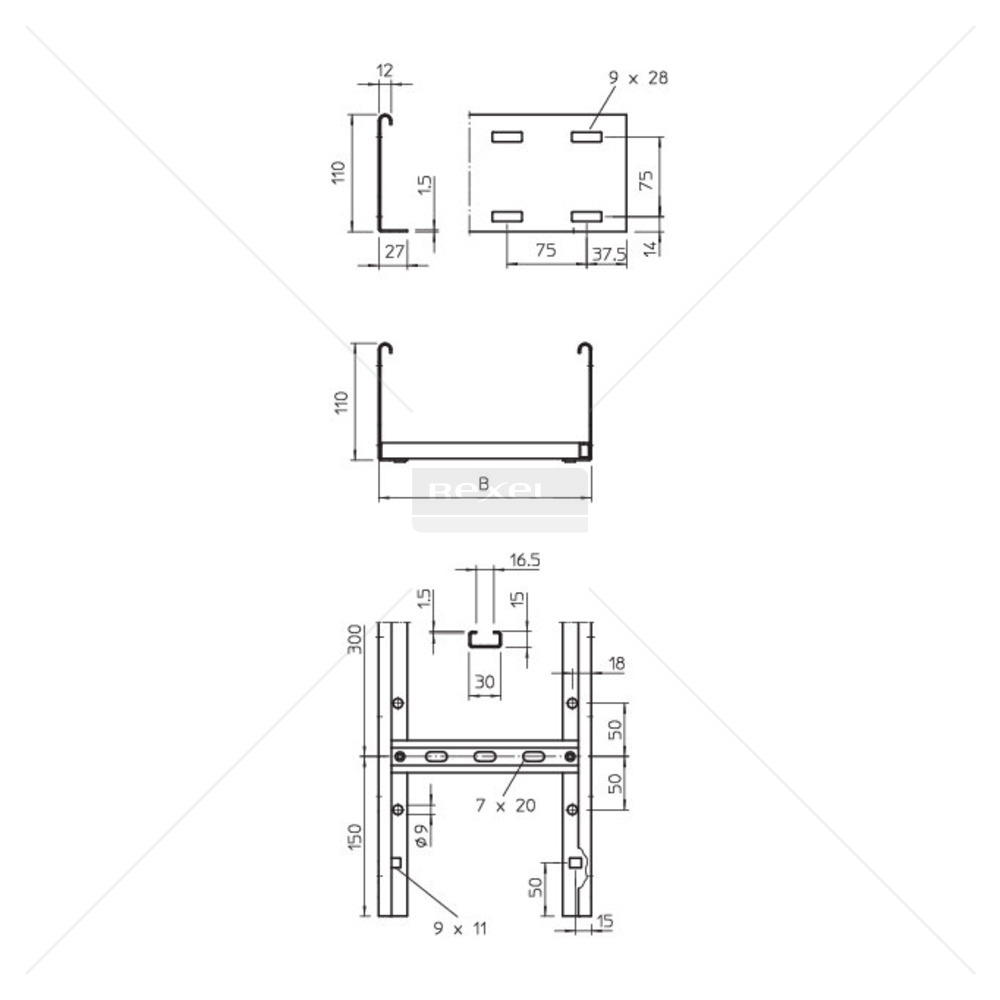 Kabelske ljestve Obo Bettermann LG 112 VS 3 FT 200mm 3000mm 110mm čelik Vruće pocinčano nije inox