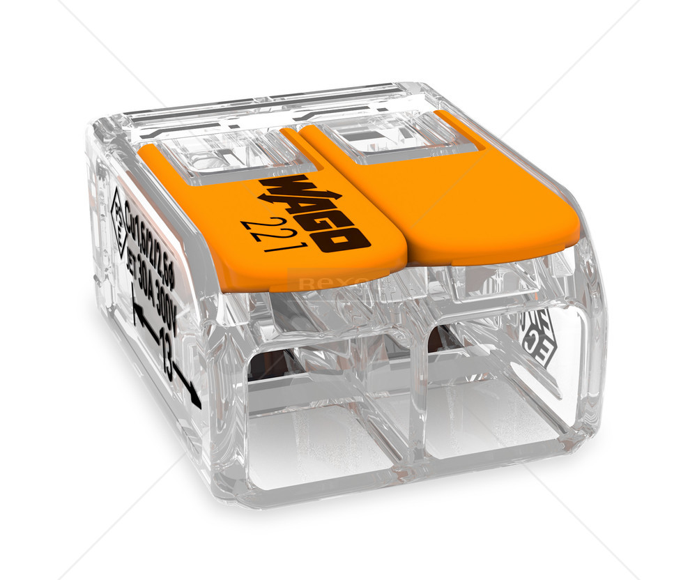 Slika proizvoda&nbsp;Brza instalacijska stezaljka WAGO 2 0,5-6mm2 prozirno 450V 41A tvrdi i meki vodič